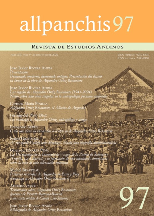 Portada de Allpanchis, vol. 53, núm. 97. Arequipa: Centro de Estudios Peruanos, Universidad Católica San Pablo